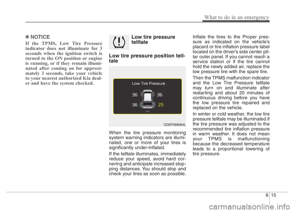 KIA NIRO PHEV 2021 Repair Manual 615
What to do in an emergency
✽ ✽
NOTICE
If the TPMS, Low Tire Pressure
indicator does not illuminate for 3
seconds when the ignition switch is
turned to the ON position or engine
is running, or KIA NIRO PHEV 2021 Repair Manual 615
What to do in an emergency
✽ ✽
NOTICE
If the TPMS, Low Tire Pressure
indicator does not illuminate for 3
seconds when the ignition switch is
turned to the ON position or engine
is running, or