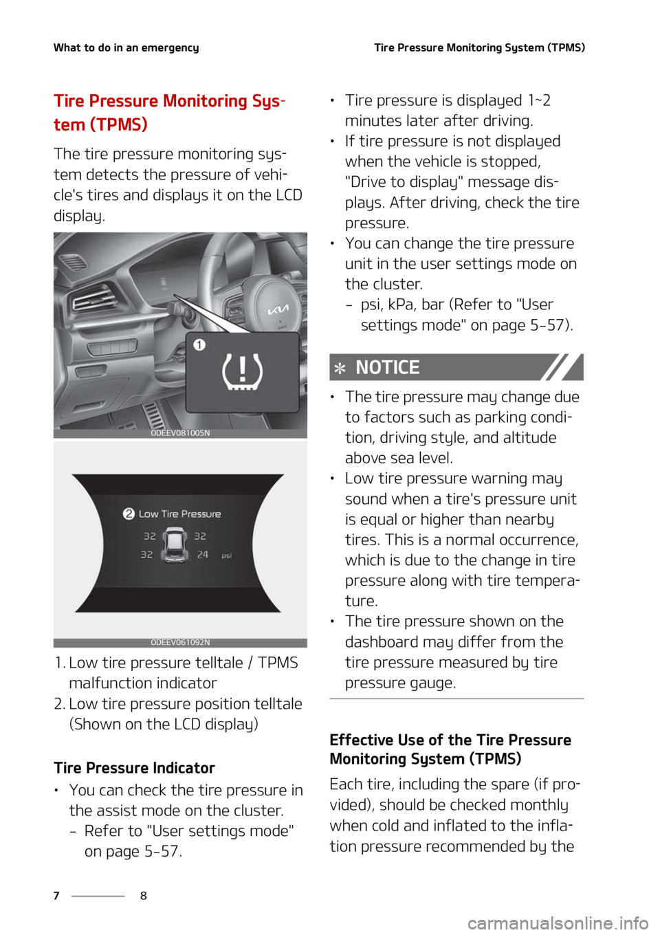 KIA NIRO EV 2022  Owners Manual �8�I�B�U��U�P��E�P��J�O��B�O��F�N�F�S�H�F�O�D�Z
�
�
�5�J�S�F��1�S�F�T�T�V�S�F��.�P�O�J�U�P�S�J�O�H��4�Z�T�U�F�N��	�5�1�.�4�

�5�J�S�F��1�S�F�T�T�V�S�F��.�P�O�J�U�P�S�J�O�H��4�Z�T-
�U�F�N