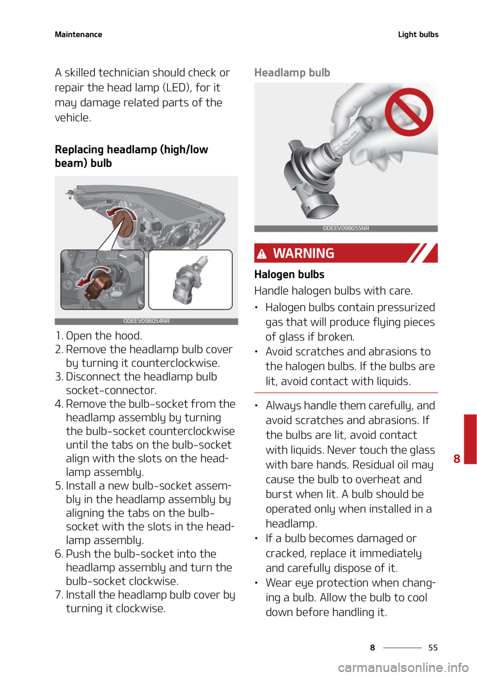 KIA NIRO EV 2022  Owners Manual ��
�
�
�.�B�J�O�U�F�O�B�O�D�F�-�J�H�I�U��C�V�M�C�T
�"��T�L�J�M�M�F�E��U�F�D�I�O�J�D�J�B�O��T�I�P�V�M�E��D�I�F�D�L��P�S�
�S�F�Q�B�J�S��U�I�F��I�F�B�E��M�B�N�Q��	�-�&�%�
�
��G�P�S��J�U�