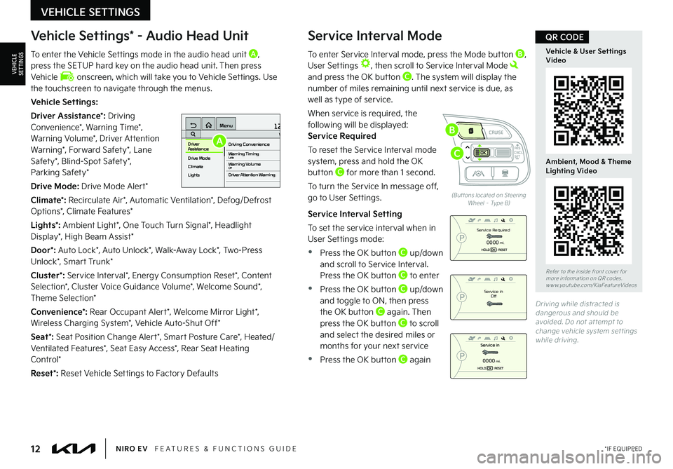 KIA NIRO EV 2022 Features and Functions Guide 12*IF EQUIPPEDNIRO EV FEATURES & FUNCTIONS GUIDE
Refer to the inside front cover for more information on QR codes .www .youtube .com/KiaFeatureVideos
Vehicle & User Settings Video
Ambient, Mood & KIA NIRO EV 2022 Features and Functions Guide 12*IF EQUIPPEDNIRO EV FEATURES & FUNCTIONS GUIDE
Refer to the inside front cover for more information on QR codes .www .youtube .com/KiaFeatureVideos
Vehicle & User Settings Video
Ambient, Mood &