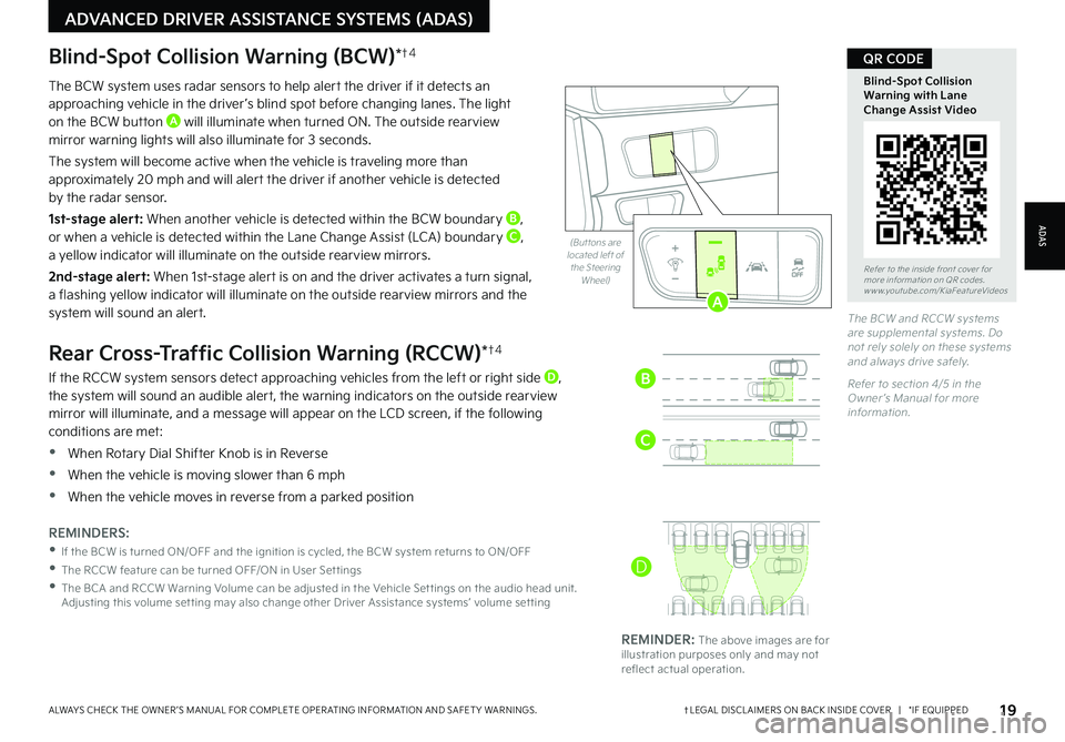 KIA NIRO EV 2022 Features and Functions Guide 19†LEGAL DISCL AIMERS ON BACK INSIDE COVER | *IF EQUIPPEDALWAYS CHECK THE OWNER ’S MANUAL FOR COMPLETE OPER ATING INFORMATION AND SAFET Y WARNINGS .
Refer to the inside front cover for more KIA NIRO EV 2022 Features and Functions Guide 19†LEGAL DISCL AIMERS ON BACK INSIDE COVER | *IF EQUIPPEDALWAYS CHECK THE OWNER ’S MANUAL FOR COMPLETE OPER ATING INFORMATION AND SAFET Y WARNINGS .
Refer to the inside front cover for more