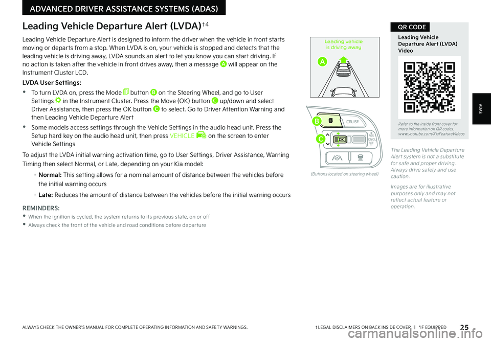KIA NIRO EV 2022 Features and Functions Guide 25†LEGAL DISCL AIMERS ON BACK INSIDE COVER | *IF EQUIPPEDALWAYS CHECK THE OWNER ’S MANUAL FOR COMPLETE OPER ATING INFORMATION AND SAFET Y WARNINGS .
Refer to the inside front cover for more KIA NIRO EV 2022 Features and Functions Guide 25†LEGAL DISCL AIMERS ON BACK INSIDE COVER | *IF EQUIPPEDALWAYS CHECK THE OWNER ’S MANUAL FOR COMPLETE OPER ATING INFORMATION AND SAFET Y WARNINGS .
Refer to the inside front cover for more