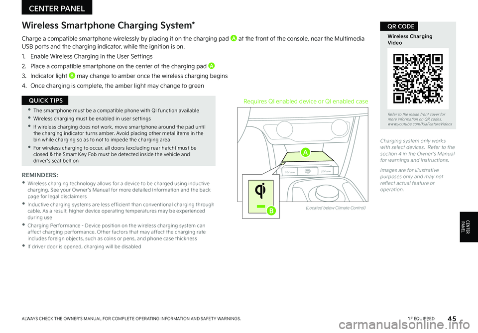 KIA NIRO EV 2022 Features and Functions Guide Refer to the inside front cover for more information on QR codes .www .youtube .com/KiaFeatureVideos
Wireless Charging Video
QR CODE
REMINDERS:
•
Wireless charging technology allows for a devi KIA NIRO EV 2022 Features and Functions Guide Refer to the inside front cover for more information on QR codes .www .youtube .com/KiaFeatureVideos
Wireless Charging Video
QR CODE
REMINDERS:
•
Wireless charging technology allows for a devi