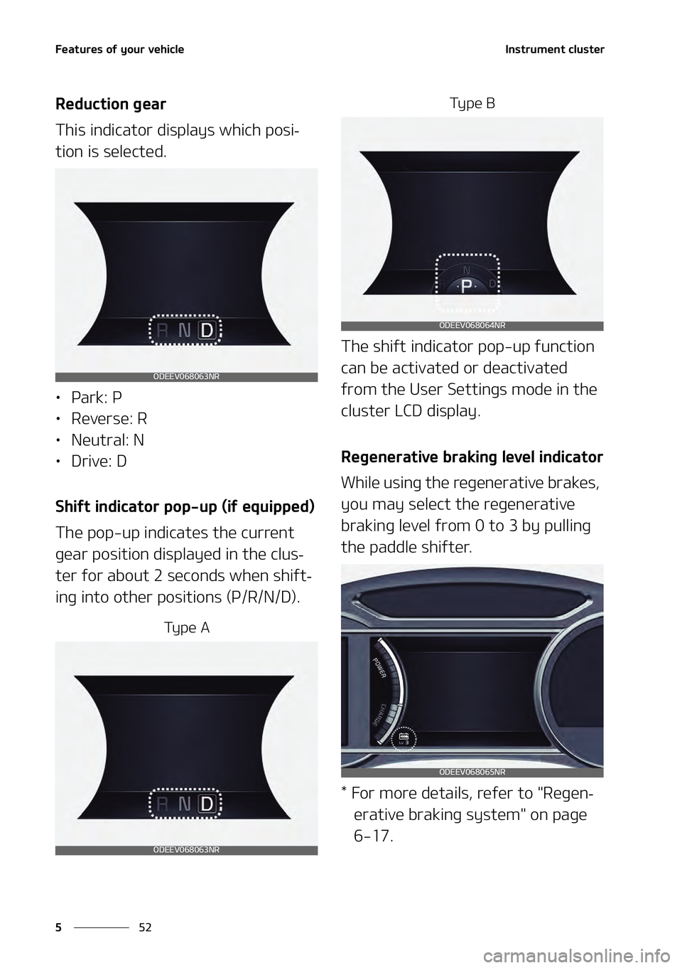 KIA NIRO EV 2021  Owners Manual ��F�B�U�V�S�F�T��P�G��Z�P�V�S��W�F�I�J�D�M�F
��
�
�*�O�T�U�S�V�N�F�O�U��D�M�V�T�U�F�S
�3�F�E�V�D�U�J�P�O��H�F�B�S
�5�I�J�T��J�O�E�J�D�B�U�P�S��E�J�T�Q�M �B�Z�T��X�I�J�D�I��Q�P�T�J-
�U�J�P