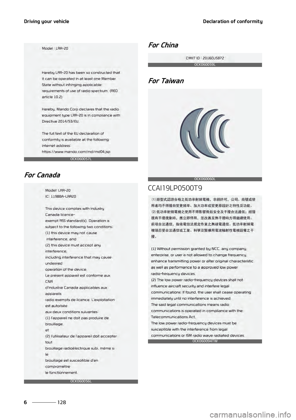 KIA NIRO EV 2021  Owners Manual �%�S�J�W�J�O�H��Z�P�V�S��W�F�I�J�D�M�F
���
�
�%�F�D�M�B�S�B�U�J�P�O��P�G��D�P�O�G�P�S�N�J�U�Z
��P�S��$�B�O�B�E�B� ��P�S��$�I�J�O�B�
��P�S��5�B�J�X�B�O�
�$�$�"�*���-�1�����5��
