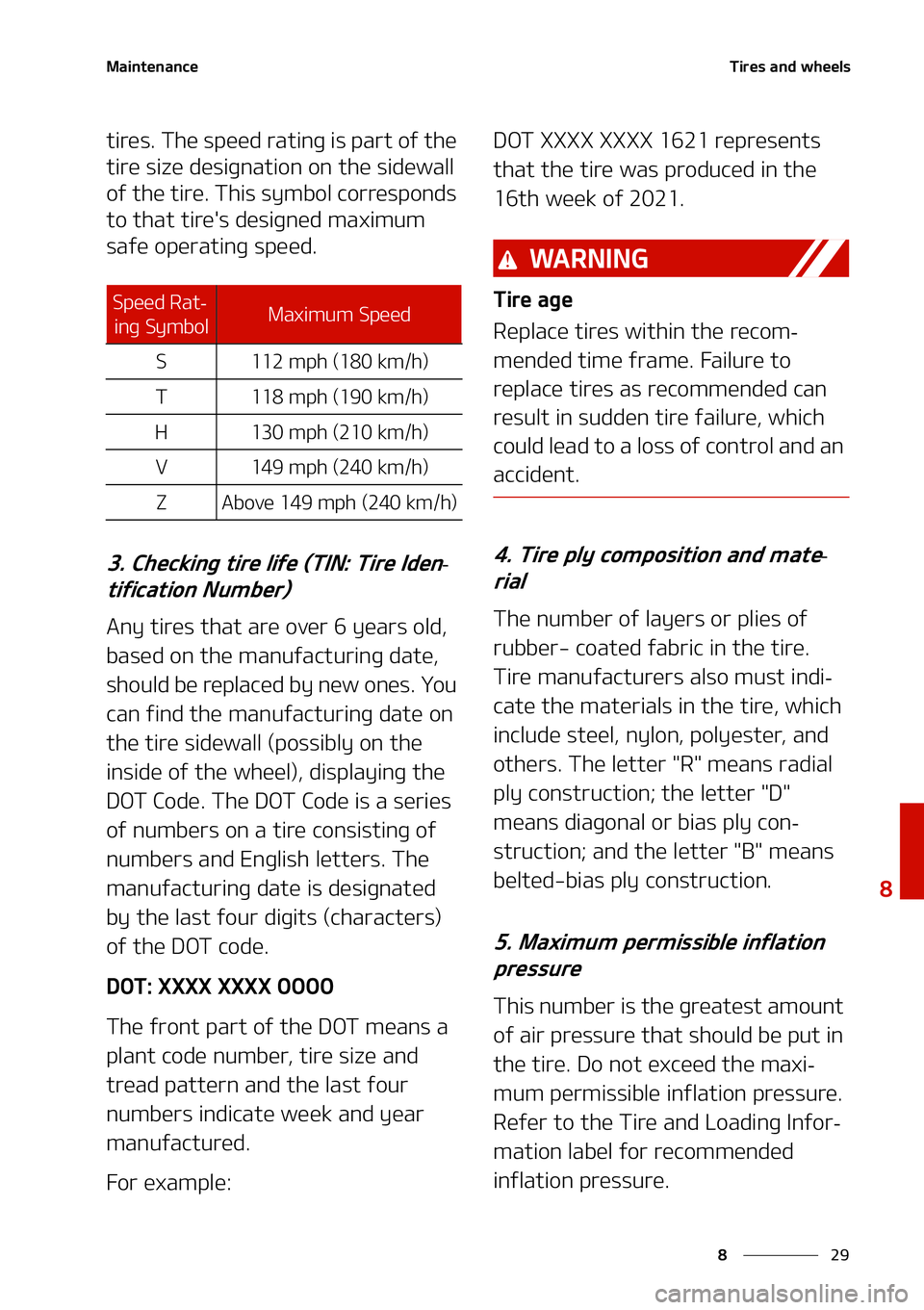 KIA NIRO EV 2021  Owners Manual ��
�
�
�.�B�J�O�U�F�O�B�O�D�F�5�J�S�F�T��B�O�E��X�I�F�F�M�T
�U�J�S�F�T���5�I�F��T�Q�F�F�E��S�B�U�J�O�H��J�T��Q�B�S�U��P�G��U�I�F�
�U�J�S�F��T�J�[�F��E�F�T�J�H�O�B�U�J�P�O��P�O��U�I�