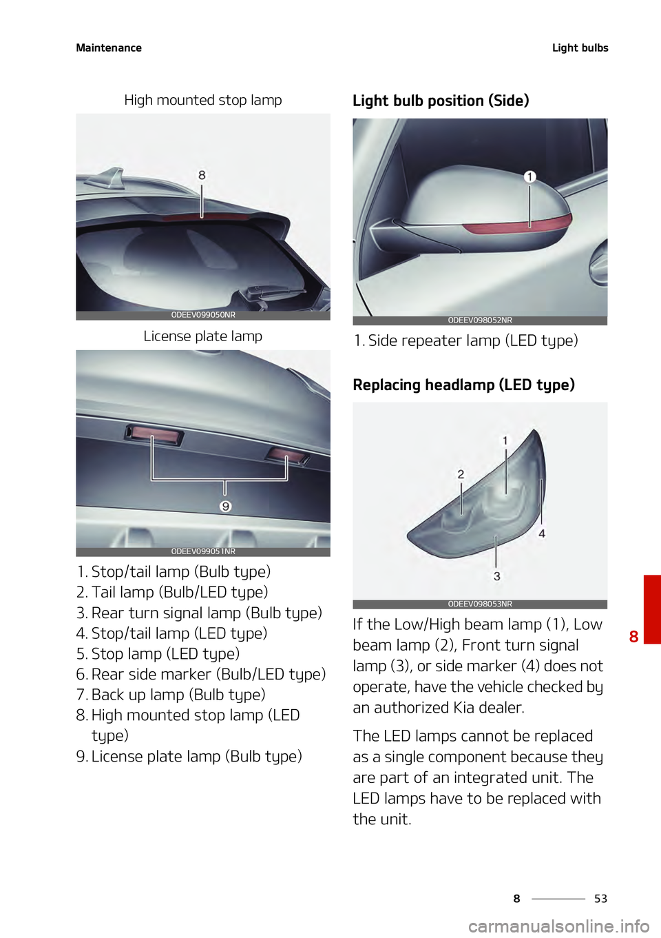 KIA NIRO EV 2021  Owners Manual ��
�
�
�.�B�J�O�U�F�O�B�O�D�F�-�J�H�I�U��C�V�M�C�T
�)�J�H�I��N�P�V�O�U�F�E��T�U�P�Q��M�B�N�Q�-�J�D�F�O�T�F��Q�M�B�U�F��M�B�N�Q
�� �4�U�P�Q��U�B�J�M��M�B�N�Q��	�#�V�M�C��U�Z�Q�F�

�� 