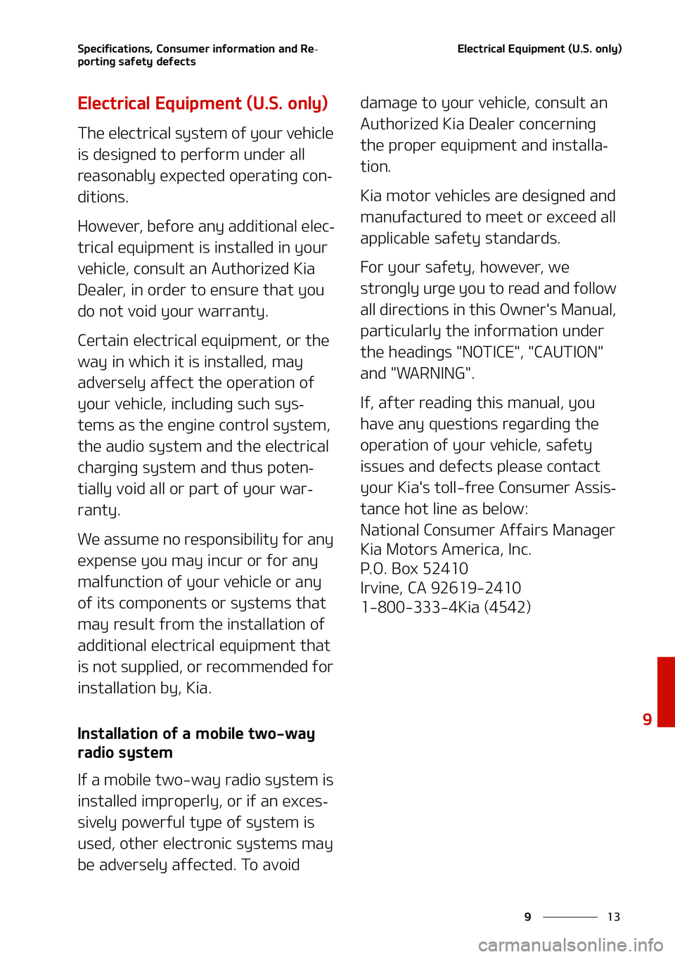 KIA NIRO EV 2021  Owners Manual ��
�
�
�4�Q�F�D�J�G�J�D�B�U�J�P�O�T�
��$�P�O�T�V�N�F�S��J�O�G�P�S�N�B�U�J�P�O��B�O�E��3�F-
�Q�P�S�U�J�O�H��T�B�G�F�U�Z��E�F�G�F�D�U�T�&�M�F�D�U�S�J�D�B�M��&�R�V�J�Q�N�F�O�U��	�6��4���P�