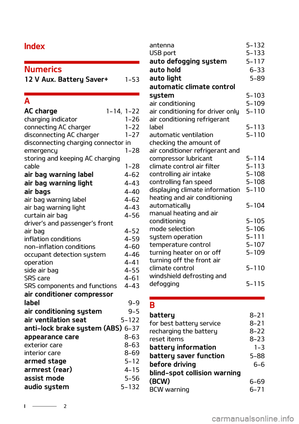 KIA NIRO EV 2021  Owners Manual �
�*
�*�O�E�F�Y
�/�V�N�F�S�J�D�T
����7��"�V�Y���#�B�U�U�F�S�Z��4�B�W�F�S� �����
�"
�"�$��D�I�B�S�H�F������
�����
�D�I�B�S�H�J�O�H��J�O�E�J�D�B�U�P�S
�����
�D�P�O�O�F�D�U
