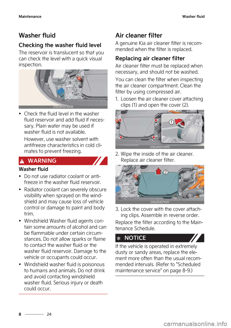 KIA NIRO 2023  Owners Manual �.�B�J�O�U�F�O�B�O�D�F
��
�
�8�B�T�I�F�S��G�M�V�J�E
�8�B�T�I�F�S��G�M�V�J�E
�$�I�F�D�L�J�O�H��U�I�F��X�B�T�I�F�S��G�M�V�J�E��M�F�W�F�M
�5�I�F��S�F�T�F�S�W�P�J�S��J�T��U�S�B�O�T�M�V�D�F�O�U