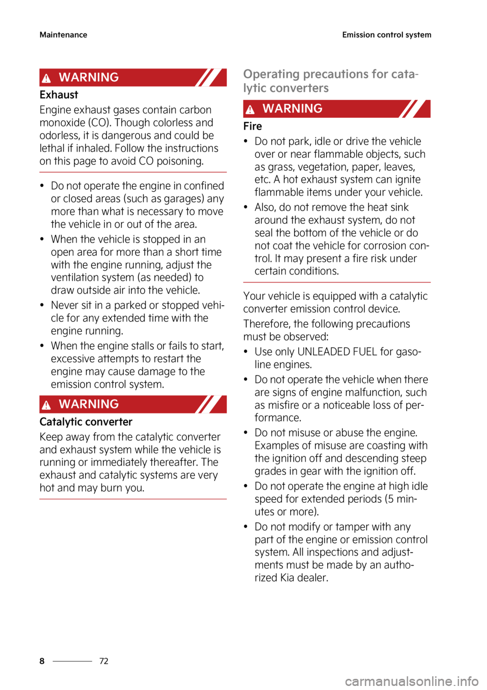 KIA NIRO 2023  Owners Manual �.�B�J�O�U�F�O�B�O�D�F
��
�
�&�N�J�T�T�J�P�O��D�P�O�U�S�P�M��T�Z�T�U�F�N
�8�"�3�/�*�/�(
�&�Y�I�B�V�T�U
�&�O�H�J�O�F��F�Y�I�B�V�T�U��H�B�T�F�T��D�P�O�U�B�J�O��D�B�S�C�P�O�
�N�P�O�P�Y�J�E�F��