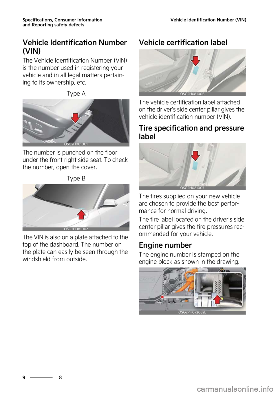 KIA NIRO 2023  Owners Manual �4�Q�F�D�J�G�J�D�B�U�J�P�O�T�
��$�P�O�T�V�N�F�S��J�O�G�P�S�N�B�U�J�P�O�
�B�O�E��3�F�Q�P�S�U�J�O�H��T�B�G�F�U�Z��E�F�G�F�D�U�T
�
�
�7�F�I�J�D�M�F��*�E�F�O�U�J�G�J�D�B�U�J�P�O��/�V�N�C�F�S��	