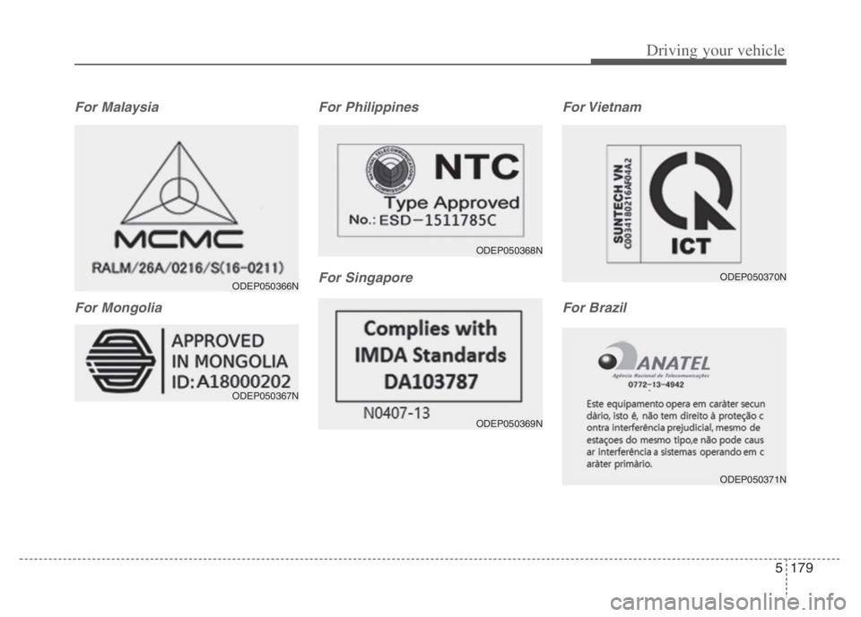 KIA NIRO 2021 Owners Manual 5179
Driving your vehicle
For Malaysia
For MongoliaFor Philippines
For SingaporeFor Vietnam
For Brazil
ODEP050366N
ODEP050367N
ODEP050368N
ODEP050369N
ODEP050370N
ODEP050371N KIA NIRO 2021 Owners Manual 5179
Driving your vehicle
For Malaysia
For MongoliaFor Philippines
For SingaporeFor Vietnam
For Brazil
ODEP050366N
ODEP050367N
ODEP050368N
ODEP050369N
ODEP050370N
ODEP050371N