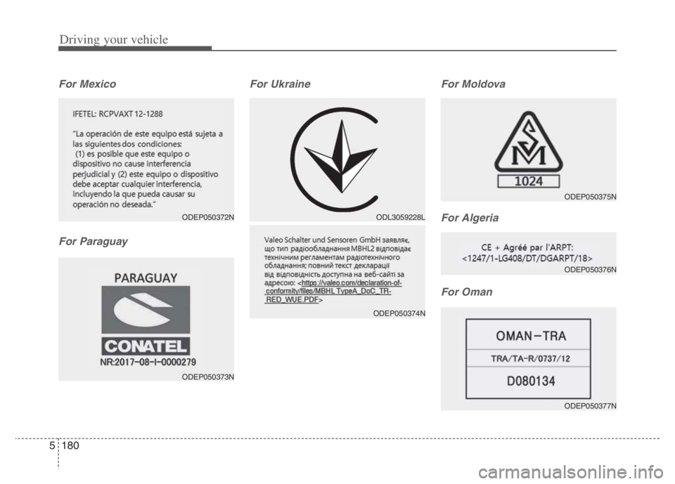 KIA NIRO 2021 Owners Manual Driving your vehicle
180 5
For Mexico
For ParaguayFor Ukraine For Moldova
For Algeria
For Oman
ODEP050372N
ODEP050373N
ODL3059228L
ODEP050374N
ODEP050375N
ODEP050376N
ODEP050377N KIA NIRO 2021 Owners Manual Driving your vehicle
180 5
For Mexico
For ParaguayFor Ukraine For Moldova
For Algeria
For Oman
ODEP050372N
ODEP050373N
ODL3059228L
ODEP050374N
ODEP050375N
ODEP050376N
ODEP050377N