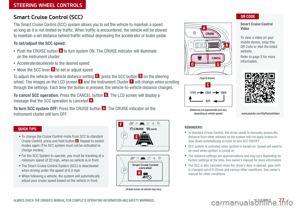 KIA NIRO 2018 Features and Functions Guide 27*IF EQUIPPED ALWAYS CHECK THE OWNER’S MANUAL FOR COMPLETE OPER ATING INFORMATION AND SAFET Y WARNINGS .
(Type B shown)
(Distances are approximate and vary depending on vehicle speed)
(Actual scree KIA NIRO 2018 Features and Functions Guide 27*IF EQUIPPED ALWAYS CHECK THE OWNER’S MANUAL FOR COMPLETE OPER ATING INFORMATION AND SAFET Y WARNINGS .
(Type B shown)
(Distances are approximate and vary depending on vehicle speed)
(Actual scree