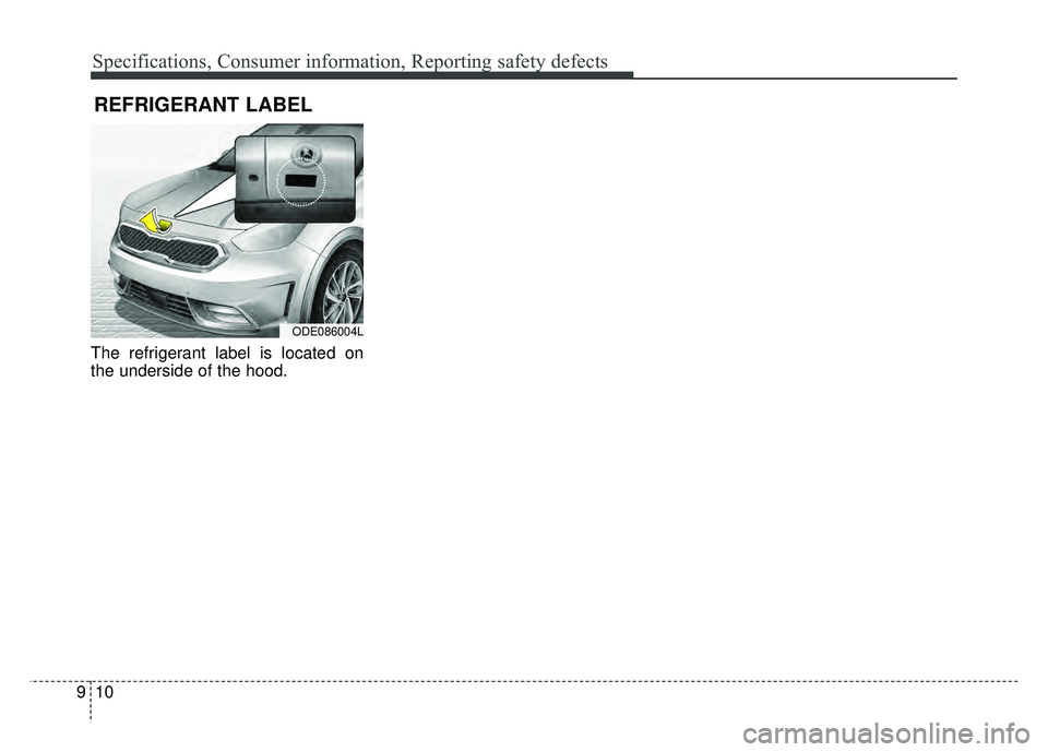 KIA NIRO 2017 Owners Manual Specifications, Consumer information, Reporting safety defects
10
9
The refrigerant label is located on
the underside of the hood.
REFRIGERANT LABEL
ODE086004L KIA NIRO 2017 Owners Manual Specifications, Consumer information, Reporting safety defects
10
9
The refrigerant label is located on
the underside of the hood.
REFRIGERANT LABEL
ODE086004L