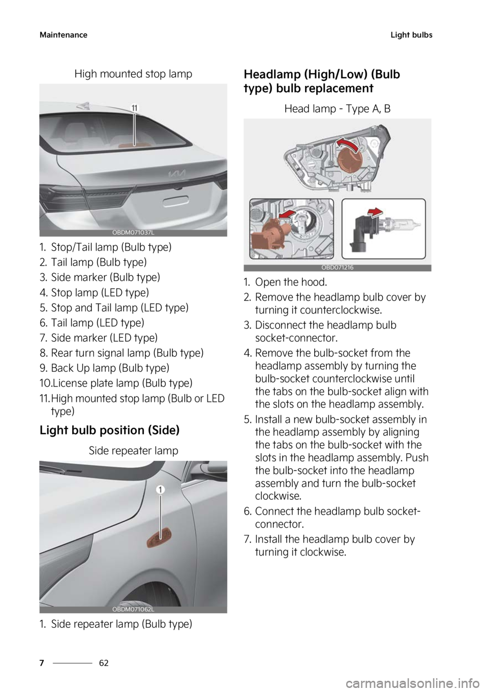 KIA FORTE 2023  Owners Manual �.�B�J�O�U�F�O�B�O�D�F
��
�
�-�J�H�I�U��C�V�M�C�T
�)�J�H�I��N�P�V�O�U�F�E��T�U�P�Q��M�B�N�Q
�� �4�U�P�Q��5�B�J�M��M�B�N�Q��	�#�V�M�C��U�Z�Q�F�

�� �5�B�J�M��M�B�N�Q��	�#�V�M�C��U�Z�Q