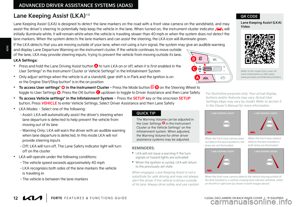 KIA FORTE 2023  Features and Functions Guide 12†LEGAL DISCL AIMERS ON BACK INSIDE COVER   |   *IF EQUIPPEDFORTE  FEATURES & FUNCTIONS GUIDE
For illustrative purposes only  Your actual display, but tons and/or features may var y   Actual User S