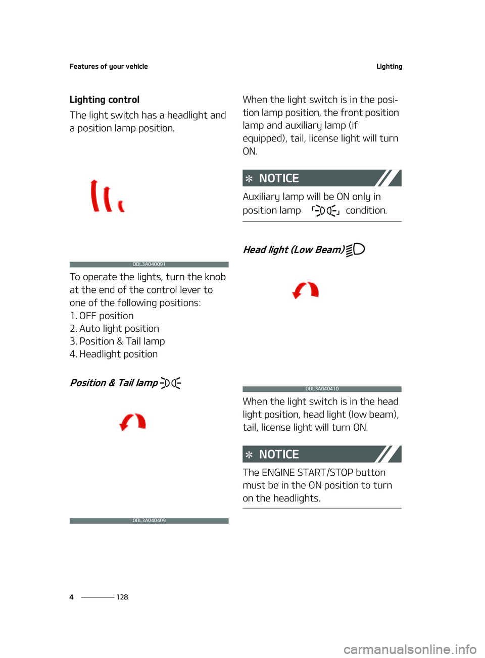 KIA FORTE 2022  Owners Manual ��F�B�U�V�S�F�T��P�G��Z�P�V�S��W�F�I�J�D�M�F
���
�
�-�J�H�I�U�J�O�H
�-�J�H�I�U�J�O�H��D�P�O�U�S�P�M
�5�I�F��M�J�H�I�U��T�X�J�U�D�I��I�B�T��B��I�F�B�E�M�J�H�I�U��B�O�E�
�B��Q�P�T�J�U�J