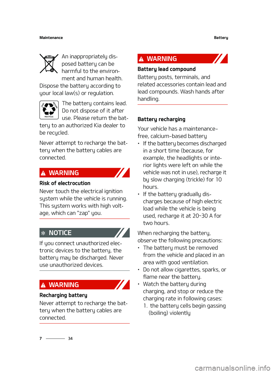 KIA FORTE 2022  Owners Manual �.�B�J�O�U�F�O�B�O�D�F
��
�
�#�B�U�U�F�S�Z
�"�O��J�O�B�Q�Q�S�P�Q�S�J�B�U�F�M�Z��E�J�T-
�Q�P�T�F�E��C�B�U�U�F�S�Z��D�B�O��C�F�
�I�B�S�N�G�V�M��U�P��U�I�F��F�O�W�J�S�P�O
-
�N�F�O�U��B�O�E�