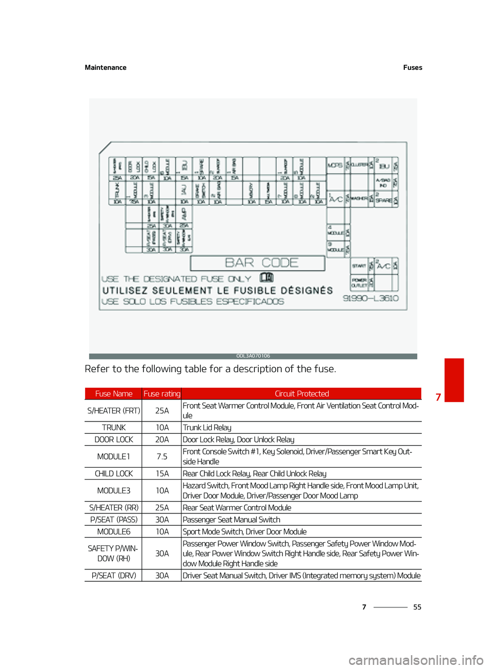 KIA FORTE 2022  Owners Manual ��
�
�
�.�B�J�O�U�F�O�B�O�D�F��V�T�F�T
�3�F�G�F�S��U�P��U�I�F��G�P�M�M�P�X�J�O�H��U�B�C�M�F��G�P�S��B��E�F�T�D�S�J�Q�U�J�P�O��P�G��U�I�F��G�V�T�F�
�0�%�-��"������
��V�T�F� �/�