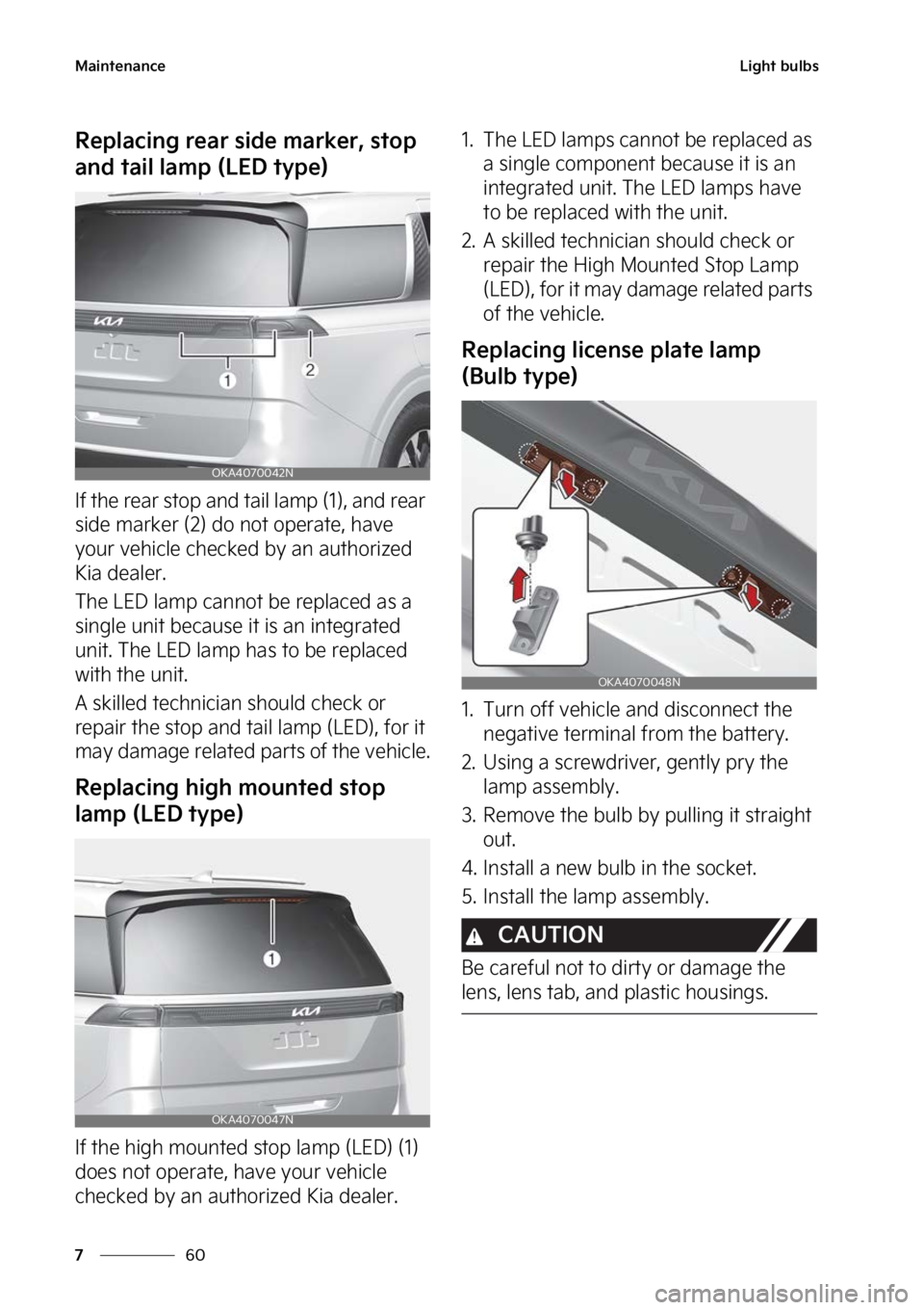 KIA CARNIVAL 2023  Owners Manual �.�B�J�O�U�F�O�B�O�D�F
��
�
�-�J�H�I�U��C�V�M�C�T
�3�F�Q�M�B�D�J�O�H��S�F�B�S��T�J�E�F��N�B�S�L�F�S�
��T�U�P�Q�
�B�O�E��U�B�J�M��M�B�N�Q��	�-�&�%��U�Z�Q�F�

�*�G��U�I�F��S�F�B�S��T�U�P