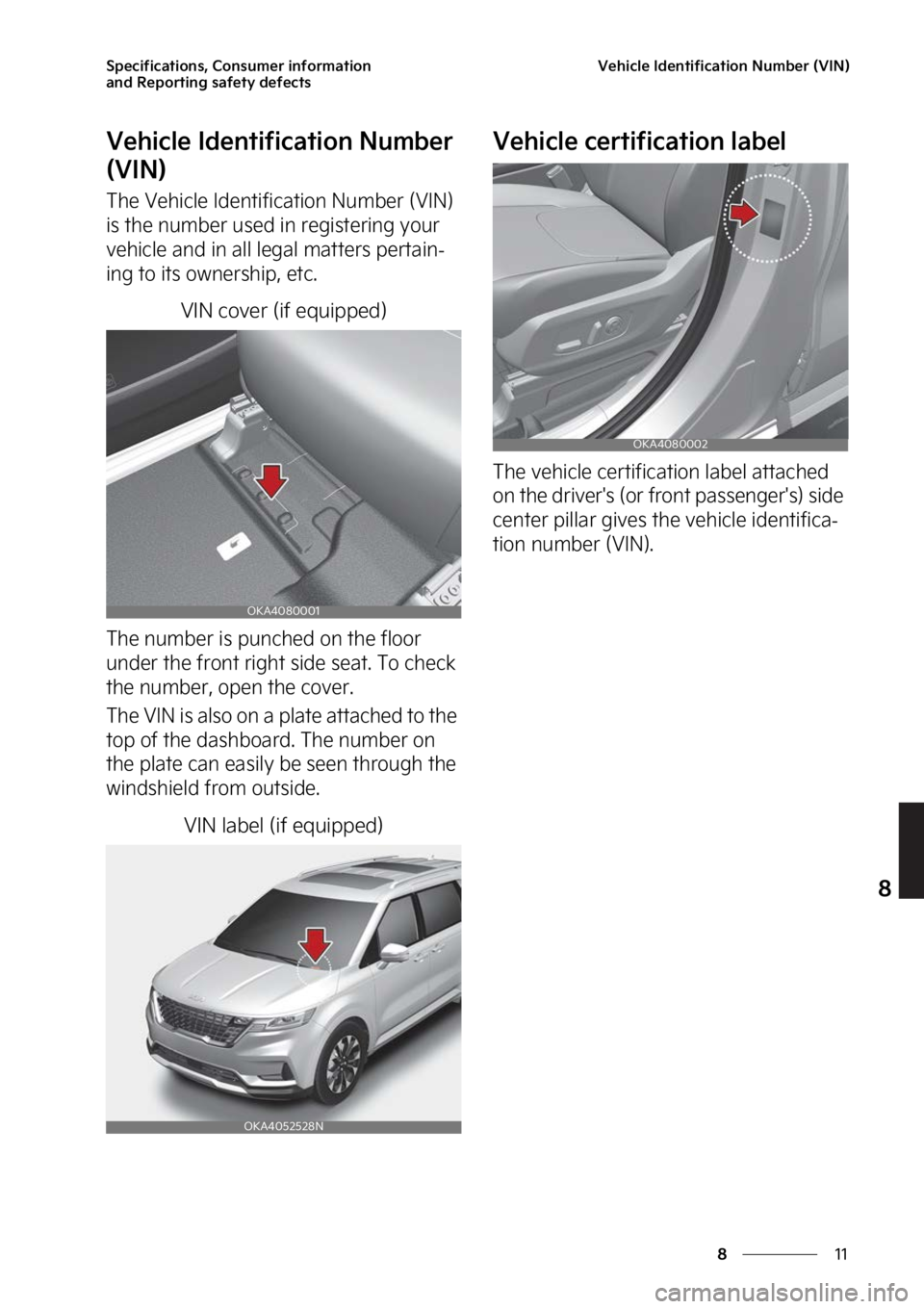 KIA CARNIVAL 2023  Owners Manual ��
�
�
�4�Q�F�D�J�G�J�D�B�U�J�P�O�T�
��$�P�O�T�V�N�F�S��J�O�G�P�S�N�B�U�J�P�O�
�B�O�E��3�F�Q�P�S�U�J�O�H��T�B�G�F�U�Z��E�F�G�F�D�U�T�7�F�I�J�D�M�F��*�E�F�O�U�J�G�J�D�B�U�J�P�O��/�V�N�C�F�S