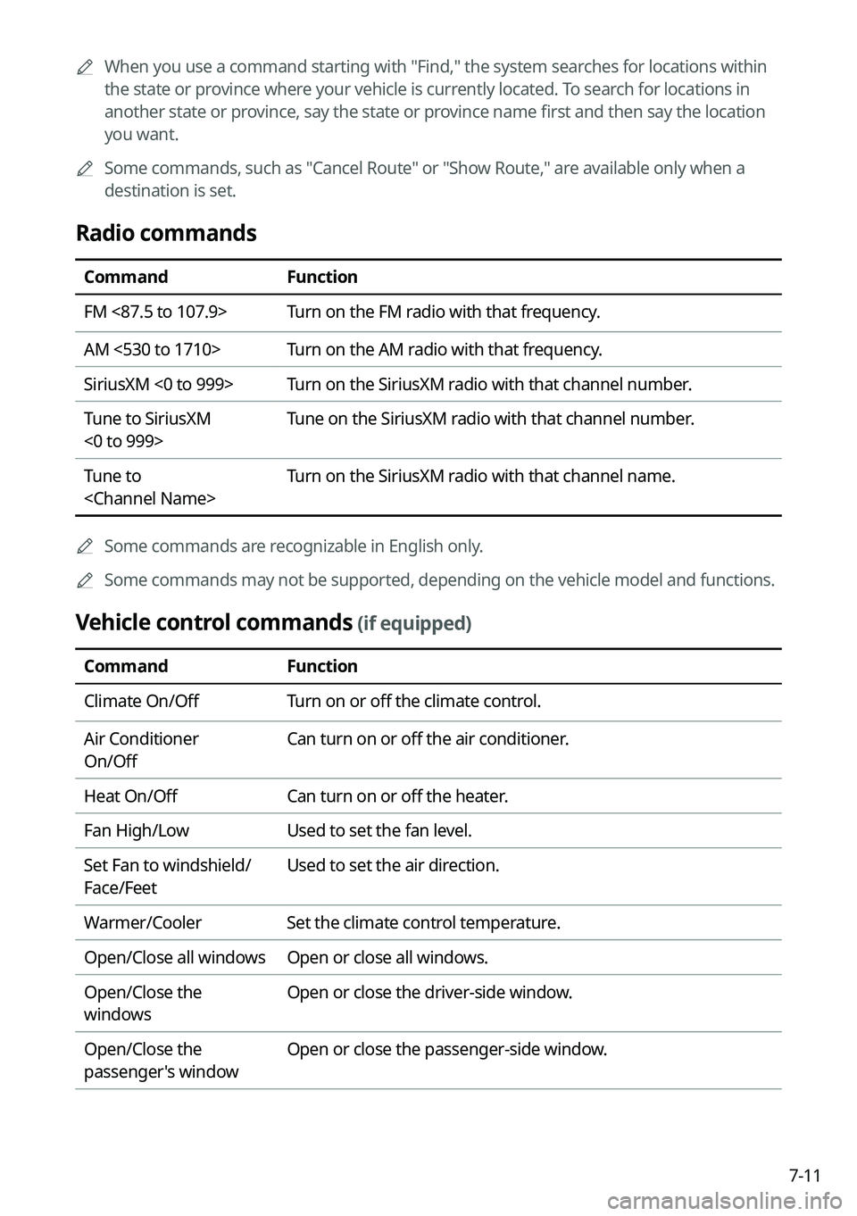 KIA CARNIVAL 2023 Navigation System Quick Reference Guide 7-11
A
When you use a command starting with "Find," the system searches for locations within
the state or province where your vehicle is currently located. To search for locations in
anoth KIA CARNIVAL 2023 Navigation System Quick Reference Guide 7-11
A
When you use a command starting with "Find," the system searches for locations within
the state or province where your vehicle is currently located. To search for locations in
anoth