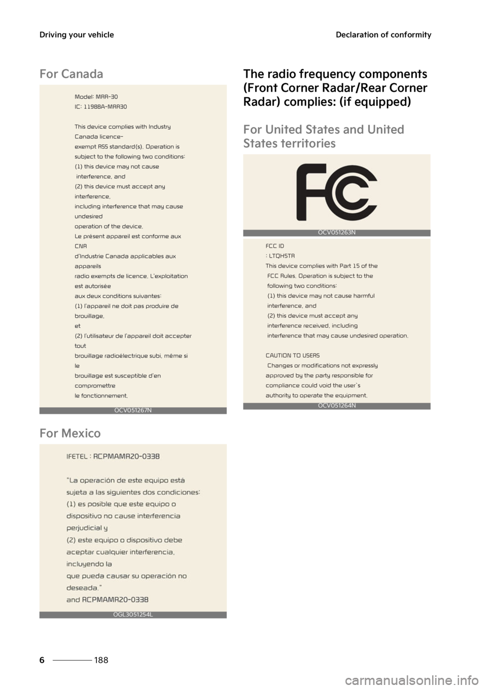 KIA EV6 2022  Owners Manual �%�S�J�W�J�O�H��Z�P�V�S��W�F�I�J�D�M�F
���
�
�%�F�D�M�B�S�B�U�J�P�O��P�G��D�P�O�G�P�S�N�J�U�Z
��P�S��$�B�O�B�E�B
��P�S��.�F�Y�J�D�P �5�I�F��S�B�E�J�P��G�S�F�R�V�F�O�D�Z��D�P�N�Q�P�O�F�O