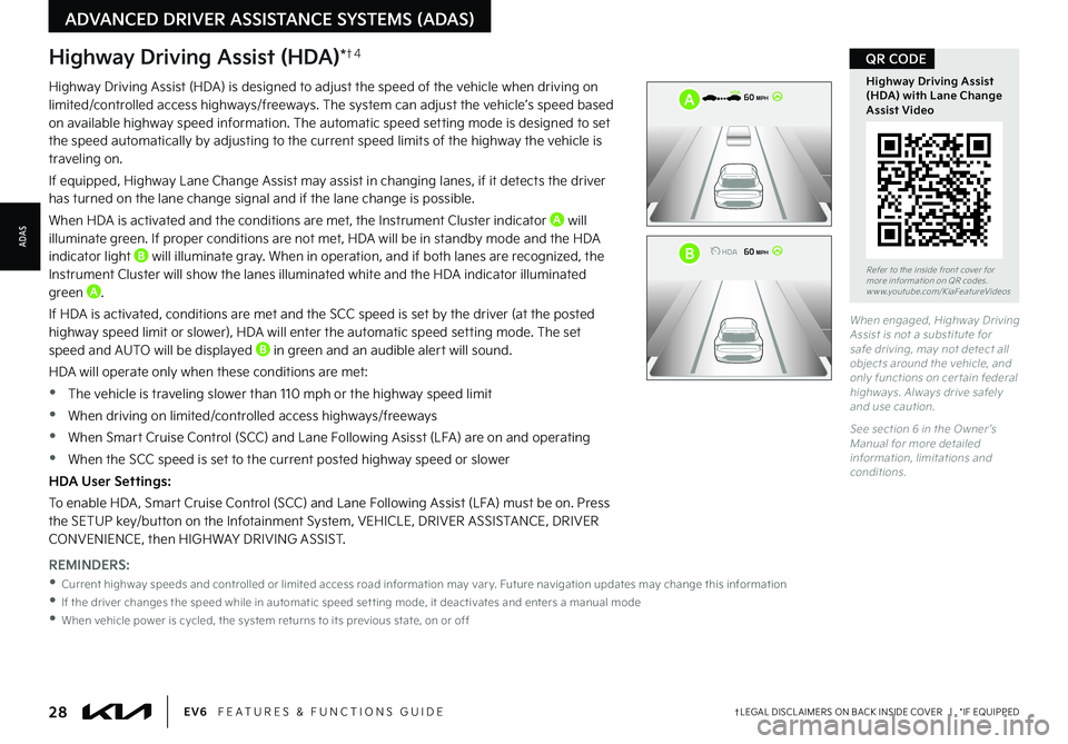 KIA EV6 2022 Features and Functions Guide 28†LEGAL DISCL AIMERS ON BACK INSIDE COVER | *IF EQUIPPEDEV6 FEATURES & FUNCTIONS GUIDE
Refer to the inside front cover for more information on QR codes.www.youtube.com/KiaFeatureVideos
Highw KIA EV6 2022 Features and Functions Guide 28†LEGAL DISCL AIMERS ON BACK INSIDE COVER | *IF EQUIPPEDEV6 FEATURES & FUNCTIONS GUIDE
Refer to the inside front cover for more information on QR codes.www.youtube.com/KiaFeatureVideos
Highw