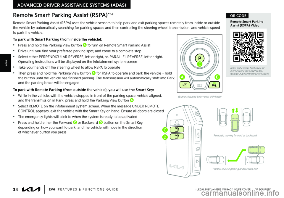 KIA EV6 2022 Features and Functions Guide 34†LEGAL DISCL AIMERS ON BACK INSIDE COVER | *IF EQUIPPEDEV6 FEATURES & FUNCTIONS GUIDE
Refer to the inside front cover for more information on QR codes.www.youtube.com/KiaFeatureVideos
Remot KIA EV6 2022 Features and Functions Guide 34†LEGAL DISCL AIMERS ON BACK INSIDE COVER | *IF EQUIPPEDEV6 FEATURES & FUNCTIONS GUIDE
Refer to the inside front cover for more information on QR codes.www.youtube.com/KiaFeatureVideos
Remot