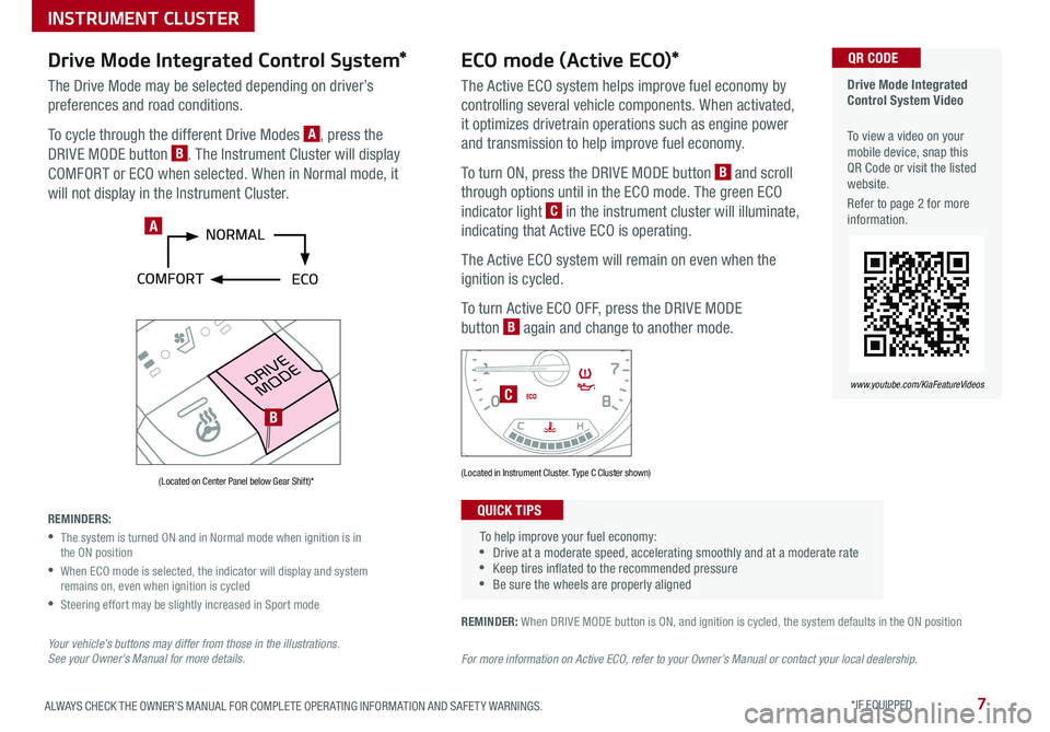 KIA SEDONA 2018  Features and Functions Guide 7ALWAYS CHECK THE OWNER’S MANUAL FOR COMPLETE OPER ATING INFORMATION AND SAFET Y WARNINGS  *IF EQUIPPED 
  Drive Mode Integrated Control System Video
 To view a video on your mobile device, snap thi