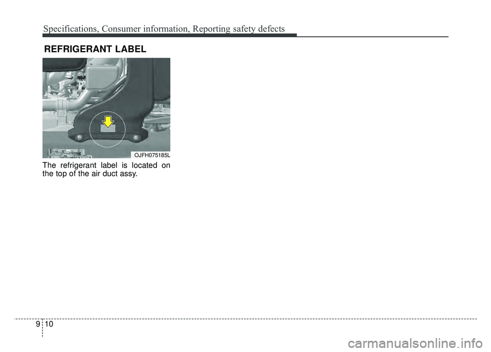 KIA OPTIMA PHEV 2018 Owners Manual Specifications, Consumer information, Reporting safety defects
10
9
The refrigerant label is located on
the top of the air duct assy.
REFRIGERANT LABEL
OJFH075185L KIA OPTIMA PHEV 2018 Owners Manual Specifications, Consumer information, Reporting safety defects
10
9
The refrigerant label is located on
the top of the air duct assy.
REFRIGERANT LABEL
OJFH075185L