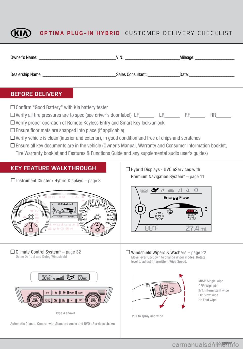 KIA OPTIMA PHEV 2017 Features and Functions Guide *IF EQUIPPED
BEFORE DELIVERYOwner KIA OPTIMA PHEV 2017 Features and Functions Guide *IF EQUIPPED
BEFORE DELIVERYOwner