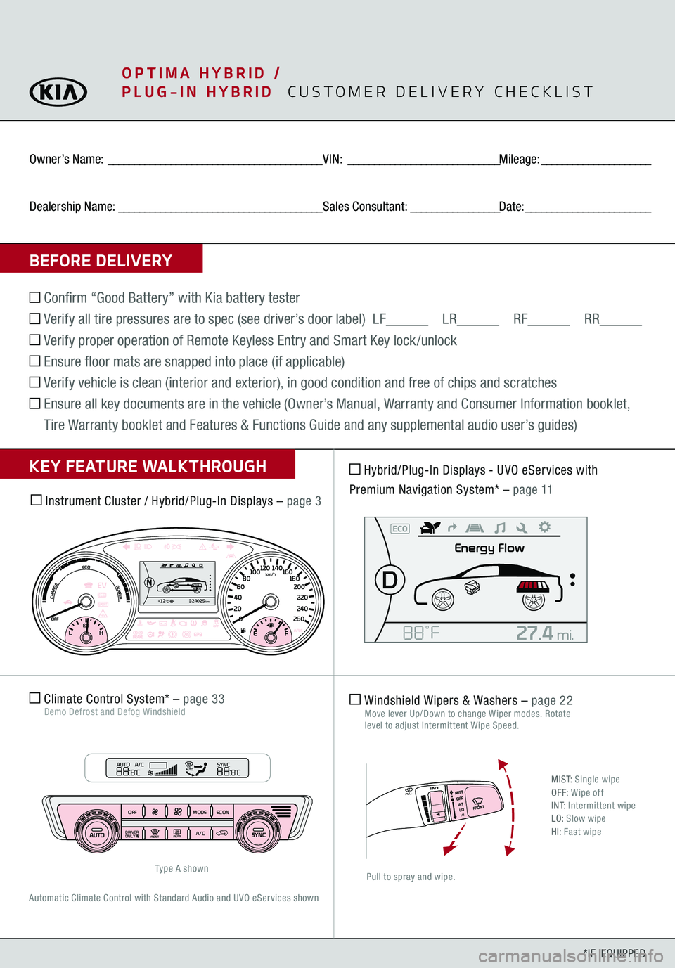 KIA OPTIMA HYBRID 2018  Features and Functions Guide *IF  EQUIPPED
BEFORE DELIVERYOwner