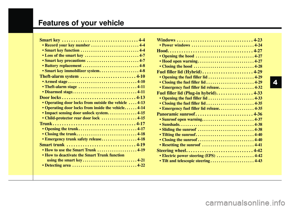 KIA OPTIMA HYBRID 2017 Owners Manual Features of your vehicle
Smart key . . . . . . . . . . . . . . . . . . . . . . . . . . . . . . . . . 4-4
• Record your key number . . . . . . . . . . . . . . . . . . . . . . . 4-4
. . . . . . . . . KIA OPTIMA HYBRID 2017 Owners Manual Features of your vehicle
Smart key . . . . . . . . . . . . . . . . . . . . . . . . . . . . . . . . . 4-4
• Record your key number . . . . . . . . . . . . . . . . . . . . . . . 4-4
. . . . . . . . .