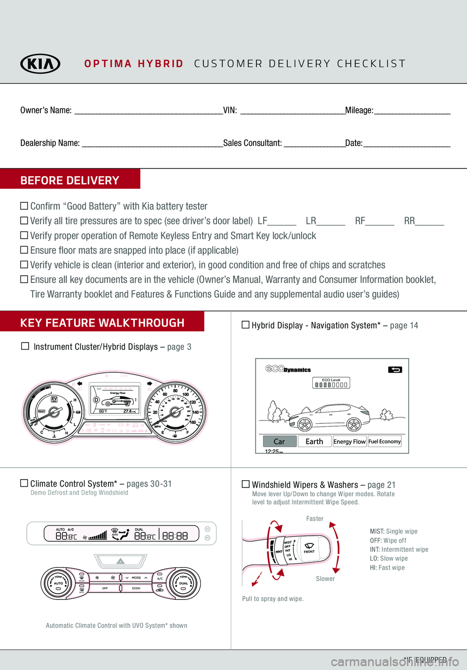 KIA OPTIMA HYBRID 2015 Features and Functions Guide MISTOFFINTLOHI
FRONT
*IF EQUIPPED
BEFORE DELIVERYOwner KIA OPTIMA HYBRID 2015 Features and Functions Guide MISTOFFINTLOHI
FRONT
*IF EQUIPPED
BEFORE DELIVERYOwner