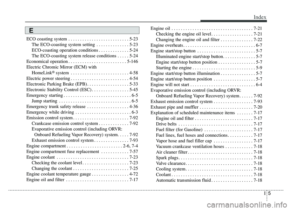 KIA K900 2019  Owners Manual I5
Index
ECO coasting system . . . . . . . . . . . . . . . . . . . . . . . . . . 5-23The ECO-coasting system setting . . . . . . . . . . . . . . 5-23
ECO-coasting operation conditions . . . . . . . . 