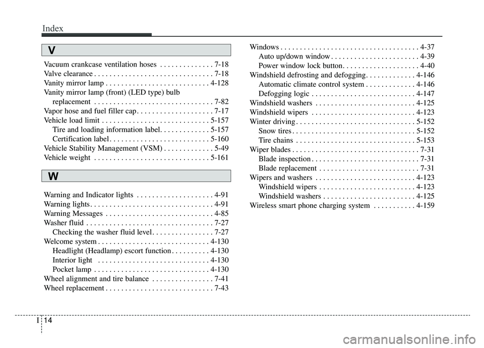 KIA K900 2019  Owners Manual Vacuum crankcase ventilation hoses . . . . . . . . . . . . . . 7-18
Valve clearance . . . . . . . . . . . . . . . . . . . . . . . . . . . . . . . 7-18
Vanity mirror lamp . . . . . . . . . . . . . . . 