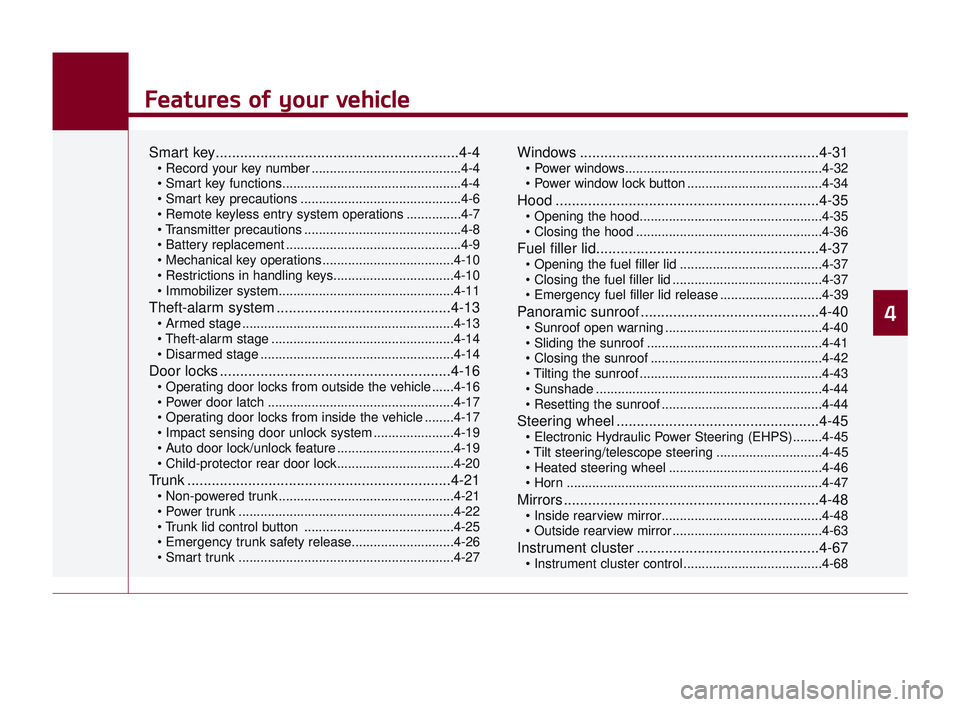 KIA K900 2017 Manual Online Features of your vehicle
4
Features of your vehicle
Smart key............................................................4-4
.........................................4-4
........................... KIA K900 2017 Manual Online Features of your vehicle
4
Features of your vehicle
Smart key............................................................4-4
.........................................4-4
...........................