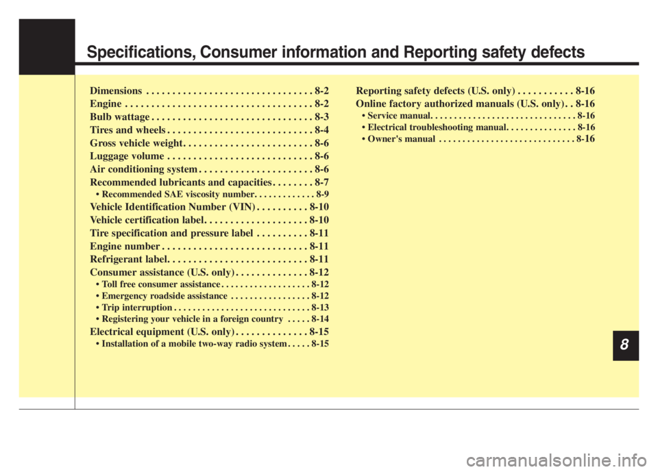 KIA STINGER 2021 Owners Manual Specifications, Consumer information and Reporting safety defects
Dimensions . . . . . . . . . . . . . . . . . . . . . . . . . . . . . . . . 8-2
Engine . . . . . . . . . . . . . . . . . . . . . . . . KIA STINGER 2021 Owners Manual Specifications, Consumer information and Reporting safety defects
Dimensions . . . . . . . . . . . . . . . . . . . . . . . . . . . . . . . . 8-2
Engine . . . . . . . . . . . . . . . . . . . . . . . .