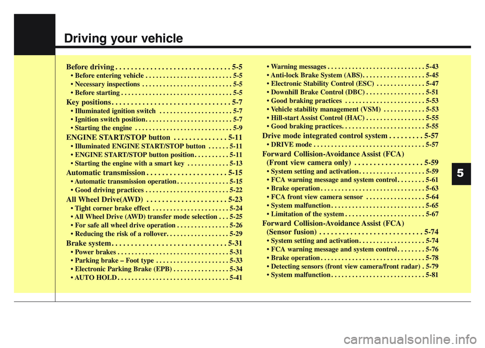 KIA SPORTAGE 2021 Owners Manual Driving your vehicle
Before driving . . . . . . . . . . . . . . . . . . . . . . . . . . . . . . 5-5
• Before entering vehicle . . . . . . . . . . . . . . . . . . . . . . . . . 5-5
• Necessary insp KIA SPORTAGE 2021 Owners Manual Driving your vehicle
Before driving . . . . . . . . . . . . . . . . . . . . . . . . . . . . . . 5-5
• Before entering vehicle . . . . . . . . . . . . . . . . . . . . . . . . . 5-5
• Necessary insp