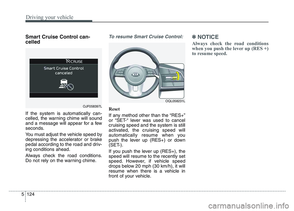 KIA SPORTAGE 2021 Owners Manual Driving your vehicle
1245
Smart Cruise Control can-
celled
If the system is automatically can-
celled, the warning chime will sound
and a message will appear for a few
seconds.
You must adjust the veh KIA SPORTAGE 2021 Owners Manual Driving your vehicle
1245
Smart Cruise Control can-
celled
If the system is automatically can-
celled, the warning chime will sound
and a message will appear for a few
seconds.
You must adjust the veh