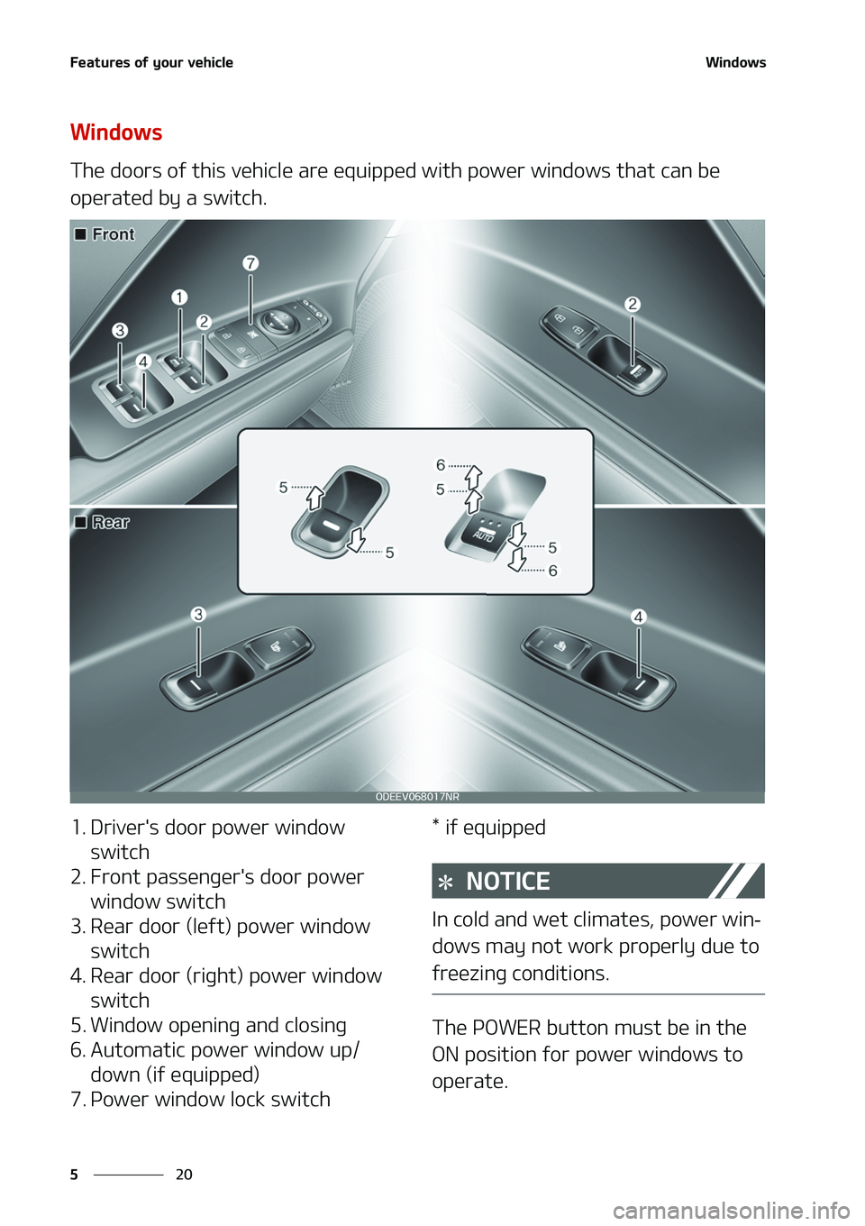KIA NIRO EV 2020  Owners Manual ��F�B�U�V�S�F�T��P�G��Z�P�V�S��W�F�I�J�D�M�F
��
�
�8�J�O�E�P�X�T
�8�J�O�E�P�X�T
�5�I�F��E�P�P�S�T��P�G��U�I�J�T��W�F�I�J�D�M�F��B�S�F��F�R�V�J�Q�Q�F�E��X�J�U�I��Q�P�X�F�S��X�J�O�E�P�X�