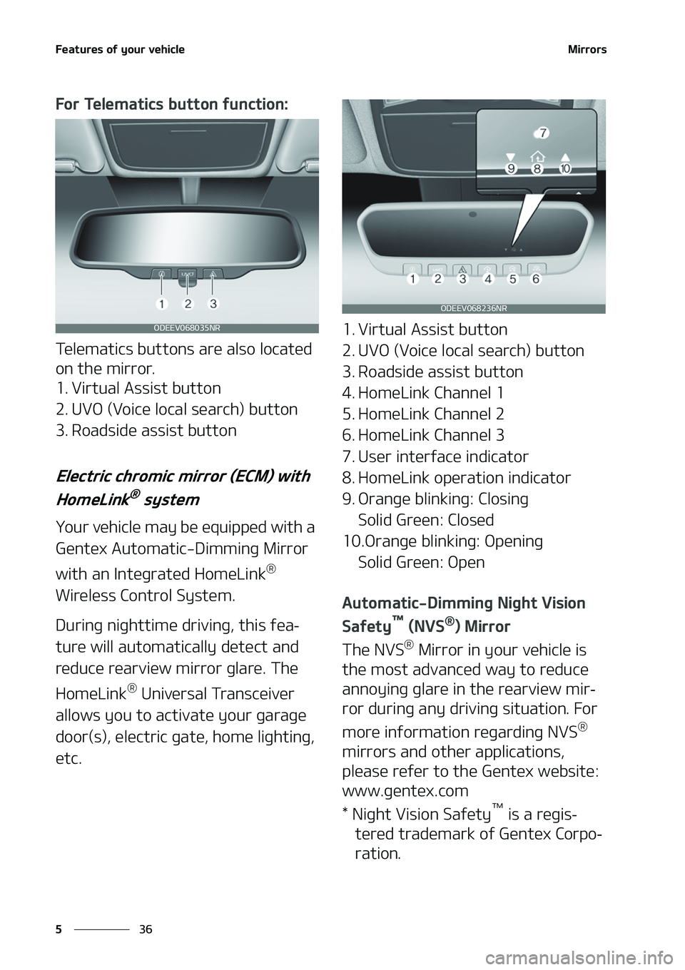 KIA NIRO EV 2020  Owners Manual ��F�B�U�V�S�F�T��P�G��Z�P�V�S��W�F�I�J�D�M�F
��
�
�.�J�S�S�P�S�T
��P�S��5�F�M�F�N�B�U�J�D�T��C�V�U�U�P�O��G�V�O�D�U�J�P�O�
�5�F�M�F�N�B�U�J�D�T��C�V�U�U�P�O�T��B�S�F��B�M�T�P��M�P�D�B�
