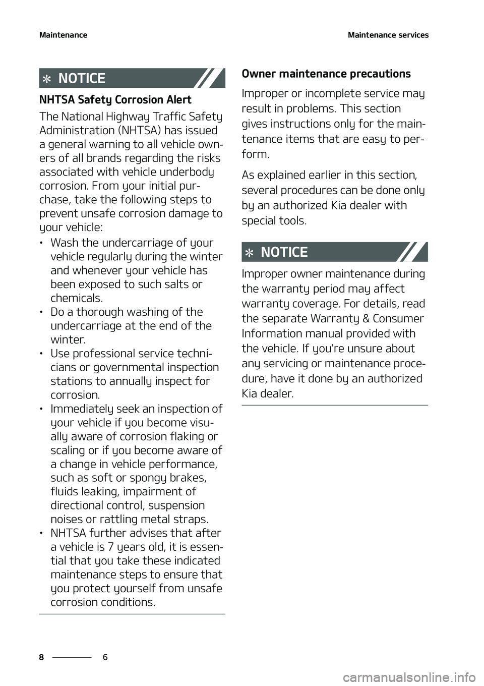 KIA NIRO EV 2020  Owners Manual �.�B�J�O�U�F�O�B�O�D�F
�
�
�.�B�J�O�U�F�O�B�O�D�F��T�F�S�W�J�D�F�T
�/�0�5�*�$�&
�/�)�5�4�"��4�B�G�F�U�Z��$�P�S�S�P�T�J�P�O��"�M�F�S�U
�5�I�F��/�B�U�J�P�O�B�M��)�J�H�I�X�B�Z��5�S�B�G�G�J�D��4