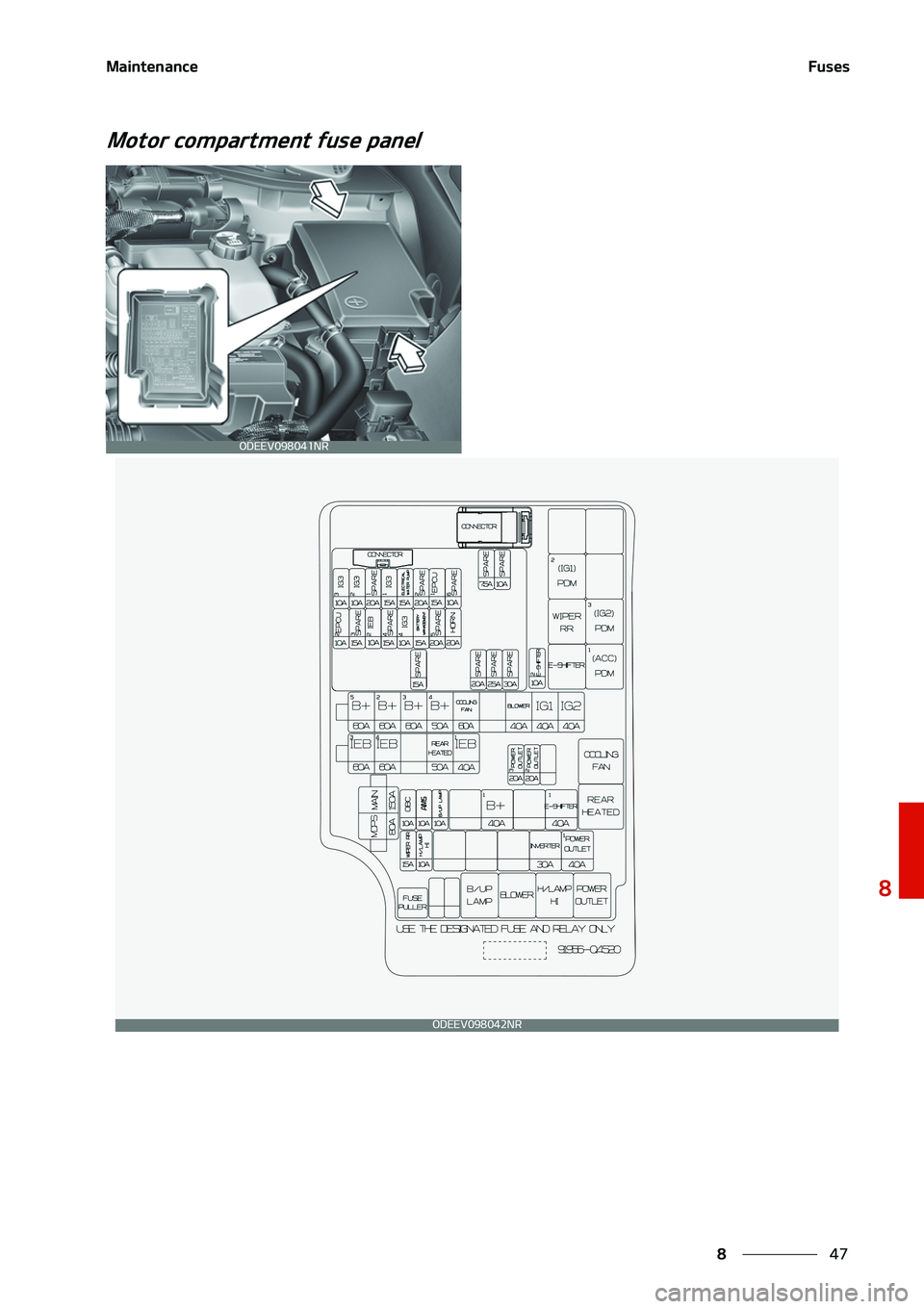 KIA NIRO EV 2020  Owners Manual ��
�
�
�.�B�J�O�U�F�O�B�O�D�F��V�T�F�T
�.�P�U�P�S��D�P�N�Q�B�S�U�N�F�O�U��G�V�T�F��Q�B�O�F�M
�0�%�&�&�7�������/�3
�0�%�&�&�7�������/�3 