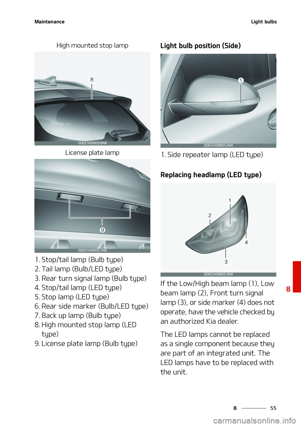 KIA NIRO EV 2020  Owners Manual ��
�
�
�.�B�J�O�U�F�O�B�O�D�F�-�J�H�I�U��C�V�M�C�T
�)�J�H�I��N�P�V�O�U�F�E��T�U�P�Q��M�B�N�Q�-�J�D�F�O�T�F��Q�M�B�U�F��M�B�N�Q
���4�U�P�Q��U�B�J�M��M�B�N�Q��	�#�V�M�C��U�Z�Q�F�

���5