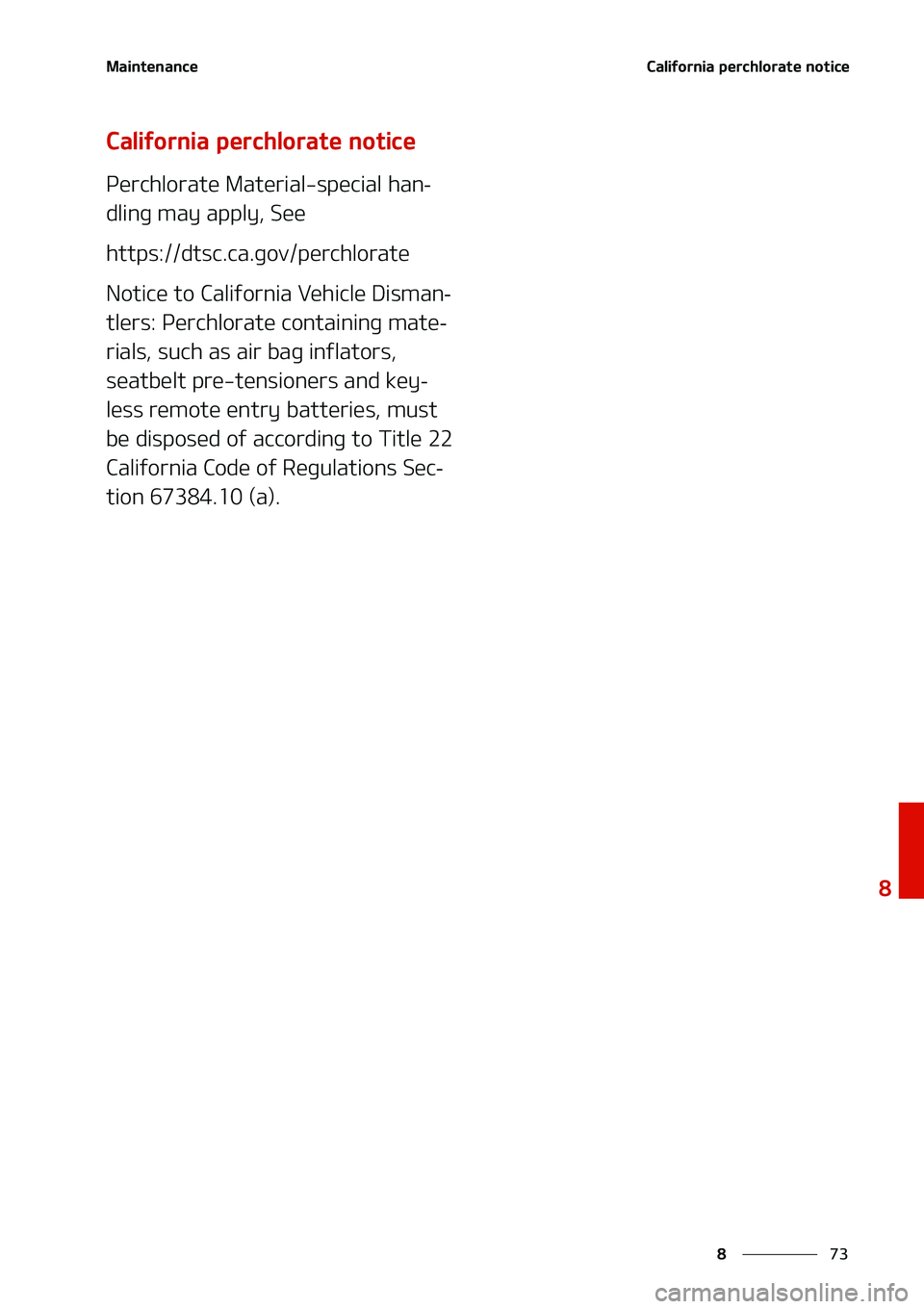 KIA NIRO EV 2020  Owners Manual ��
�
�
�.�B�J�O�U�F�O�B�O�D�F�$�B�M�J�G�P�S�O�J�B��Q�F�S�D�I�M�P�S�B�U�F��O�P�U�J�D�F
�$�B�M�J�G�P�S�O�J�B��Q�F�S�D�I�M�P�S�B�U�F��O�P�U�J�D�F
�1�F�S�D�I�M�P�S�B�U�F��.�B�U�F�S�J�B�M��T�Q�F�