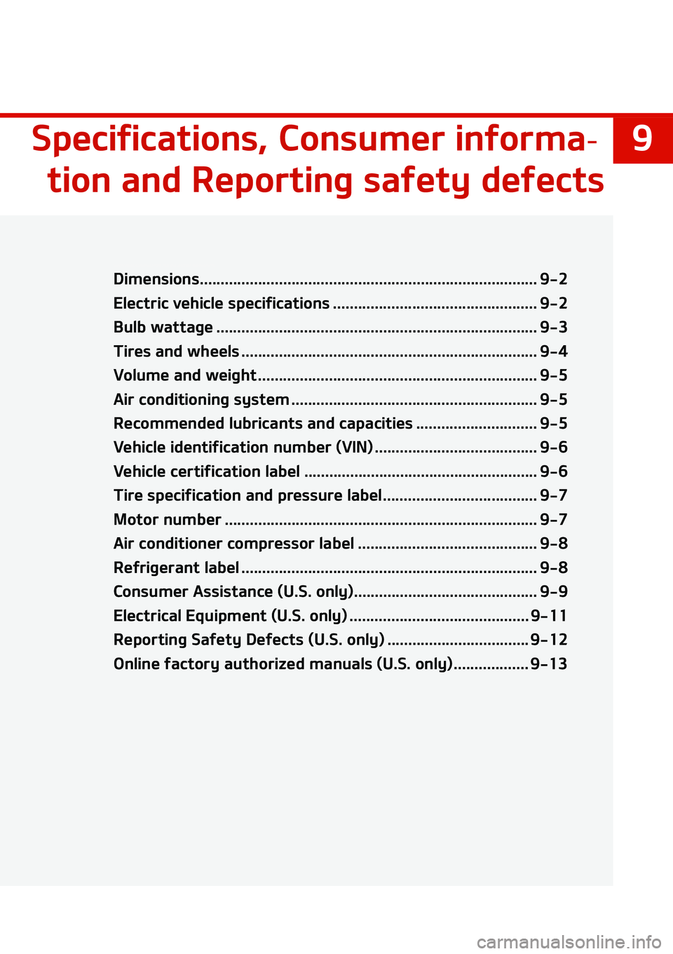 KIA NIRO EV 2020  Owners Manual �
�4�Q�F�D�J�G�J�D�B�U�J�P�O�T�
��$�P�O�T�V�N�F�S��J�O�G�P�S�N�B -
�U�J�P�O��B�O�E��3�F�Q�P�S�U�J�O�H��T�B�G�F�U�Z��E�F�G�F�D�U�T
�4�Q�F�D�J�G�J�D�B�U�J�P�O�T�
��$�P�O�T�V�N�F�S��J�O�G�P�S�N�